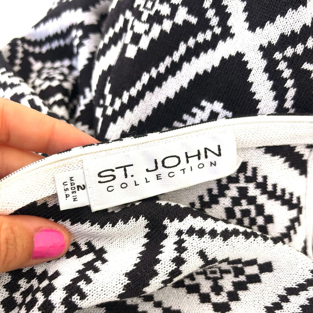 St. John Collection Patterned Knit Black White Sa… - image 3